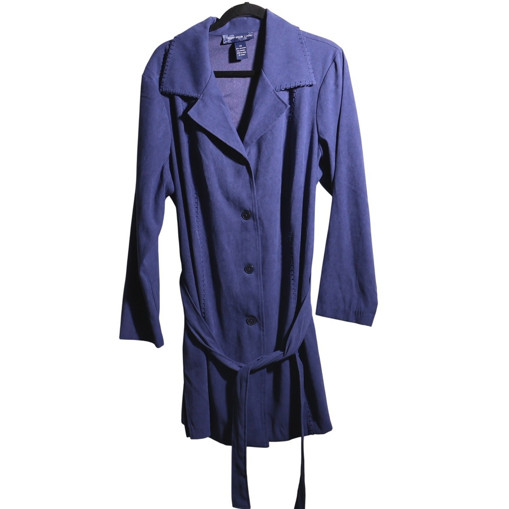 Susan Graver Blue Faux Suede Trench Coat Womens 1X Boho Country Office Colorful